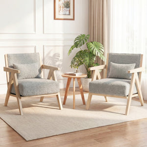 Mid-Century Modern Accent Chair Artificial Leather Sofa Chair with Rubber Wood Frame-Gray view 3