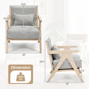 Mid-Century Modern Accent Chair Artificial Leather Sofa Chair with Rubber Wood Frame-Gray view 5