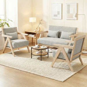 Mid-Century Modern Accent Chair Artificial Leather Sofa Chair with Rubber Wood Frame-Gray view 7
