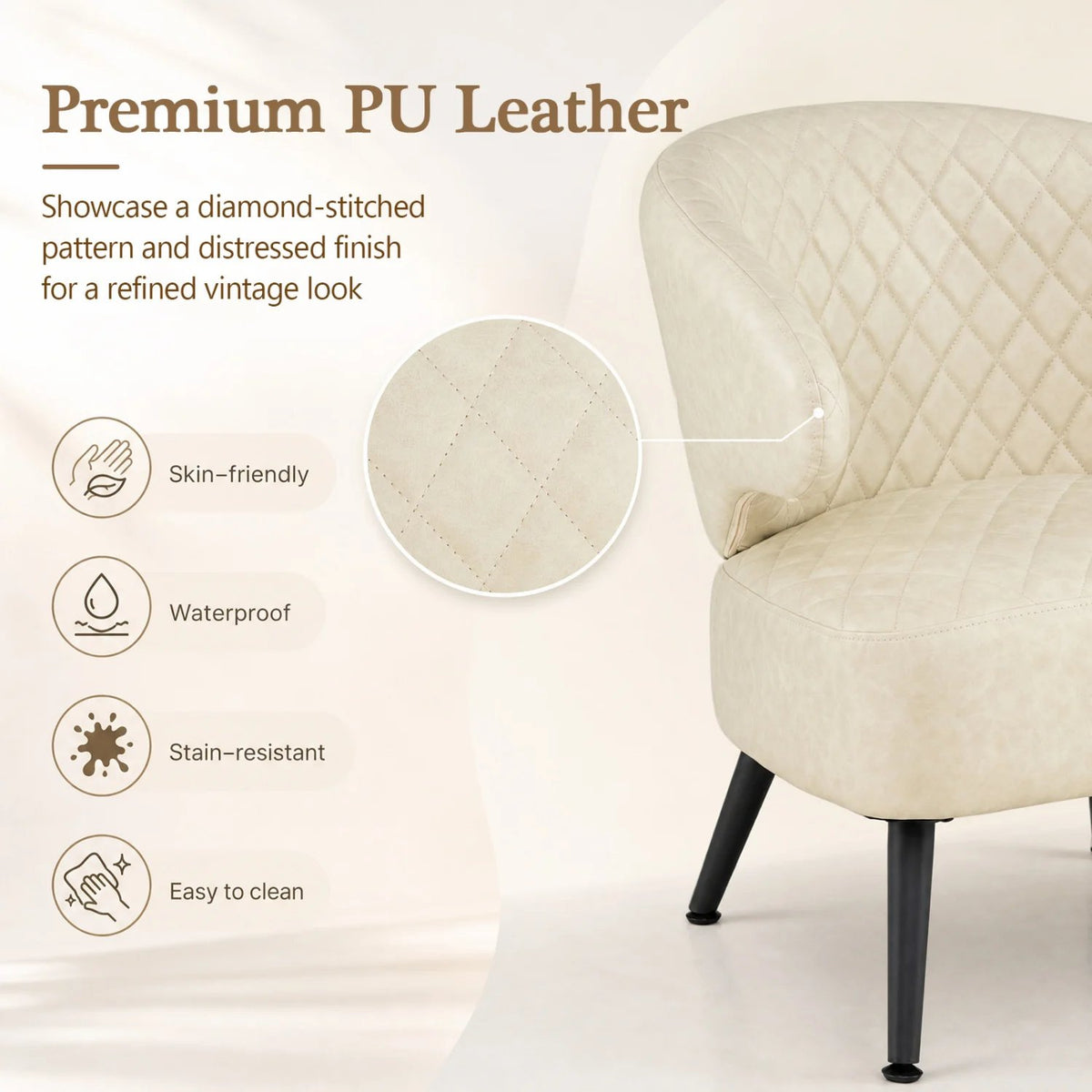 Mid Century Modern Accent Chair Comfy PU Leather Upholstered Armchair-White view 5