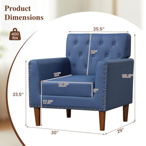 Mid Century Modern Accent Chair with Button Tufted Decoration and Rivets-Blue view 4