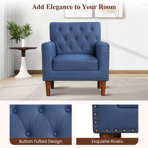 Mid Century Modern Accent Chair with Button Tufted Decoration and Rivets-Blue view 6
