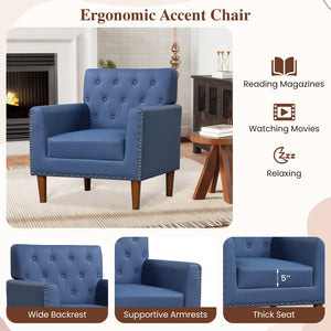 Mid Century Modern Accent Chair with Button Tufted Decoration and Rivets-Blue view 9