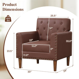 Mid Century Modern Accent Chair with Button Tufted Decoration and Rivets-Brown view 4