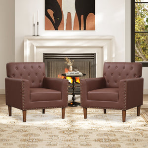 Mid Century Modern Accent Chair with Button Tufted Decoration and Rivets-Brown view 5