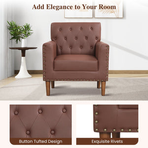 Mid Century Modern Accent Chair with Button Tufted Decoration and Rivets-Brown view 6