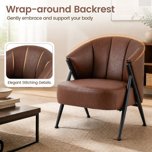 Mid Century Modern Accent Chair with Curved Backrest and Wide Seat Comfy Armchair-Brown view 5