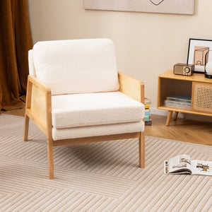 Mid Century Modern Accent Chair with Rattan Arms and Cushion-Natural view 2