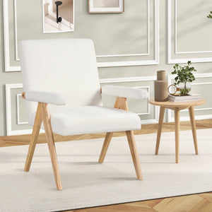 Mid Century Modern Accent Chair with Rubber Wood Frame and Padded Armrests-White view 2