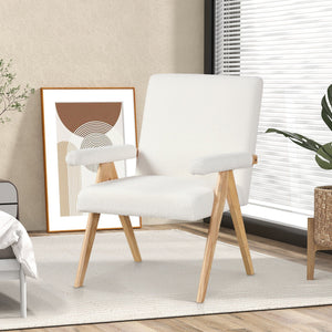 Mid Century Modern Accent Chair with Rubber Wood Frame and Padded Armrests-White view 3