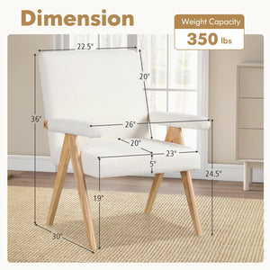 Mid Century Modern Accent Chair with Rubber Wood Frame and Padded Armrests-White view 4