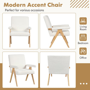Mid Century Modern Accent Chair with Rubber Wood Frame and Padded Armrests-White view 8