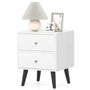 Mid Century Modern Bedside Table Nightstand with Golden Knobs and Raised Support Legs-White view 4