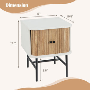 Mid-century Modern Nightstand with Sliding Doors and Storage Cabinet-White view 5