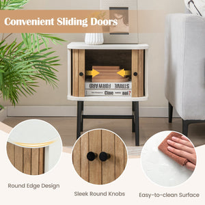 Mid-century Modern Nightstand with Sliding Doors and Storage Cabinet-White view 6