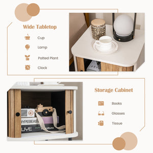 Mid-century Modern Nightstand with Sliding Doors and Storage Cabinet-White view 8
