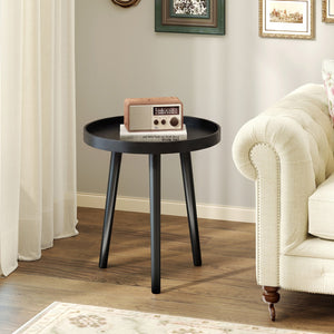 Mid Century Modern Round Side Sofa Coffee Table with Wooden Tray-Black view 2