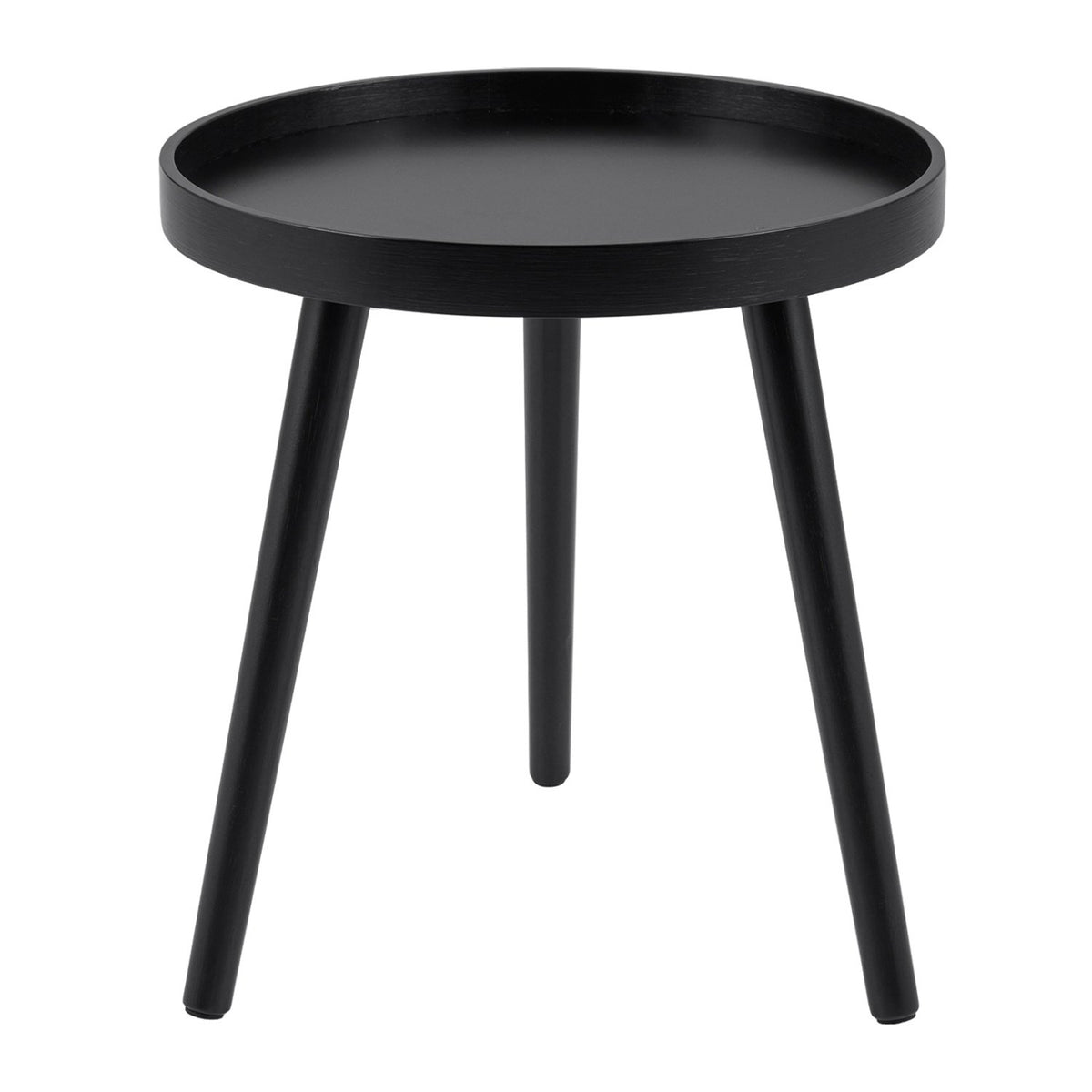 Mid Century Modern Round Side Sofa Coffee Table with Wooden Tray-Black view 4
