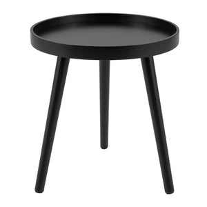 Mid Century Modern Round Side Sofa Coffee Table with Wooden Tray-Black view 4