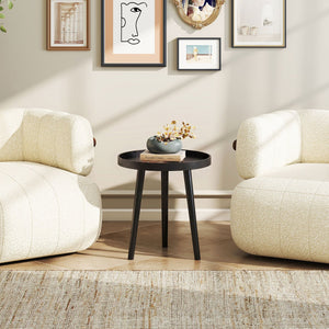 Mid Century Modern Round Side Sofa Coffee Table with Wooden Tray-Black view 6