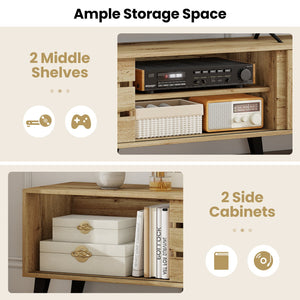 Mid Century Modern TV Stand for 80 Inch TVs with Sliding Door Cabinets and Storage Shelves-Oak view 8