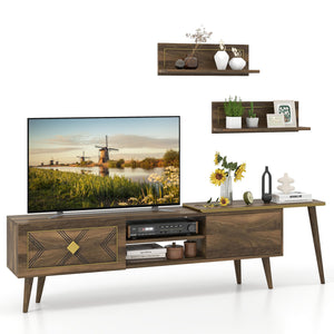 Mid-century Modern TV Stand for TVs up to 85 Inch with Open Compartments-Walnut view 4