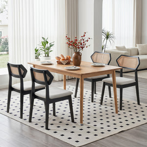 Mid Century Rattan Dining Chairs Set of 2 with Rattan Back and Solid Wood Frame-Black view 5