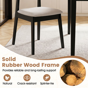 Mid Century Rattan Dining Chairs Set of 2 with Rattan Back and Solid Wood Frame-Black view 8