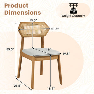 Mid Century Rattan Dining Chairs Set of 2 with Rattan Back and Solid Wood Frame-Natural view 4