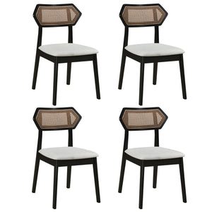 Mid Century Rattan Dining Chairs Set of 4 with Rattan Back-Black