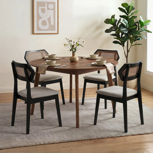 Mid Century Rattan Dining Chairs Set of 4 with Rattan Back-Black view 2
