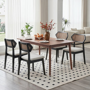 Mid Century Rattan Dining Chairs Set of 4 with Rattan Back-Black view 3