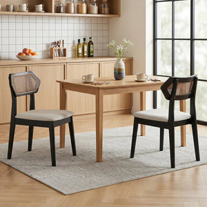 Mid Century Rattan Dining Chairs Set of 4 with Rattan Back-Black view 5
