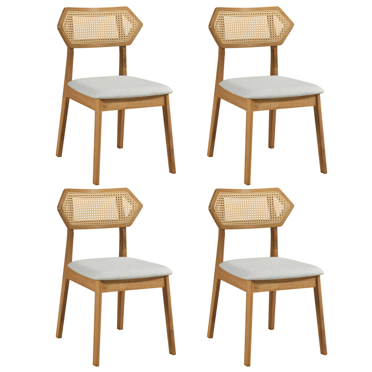 Mid Century Rattan Dining Chairs Set of 4 with Rattan Back-Natural