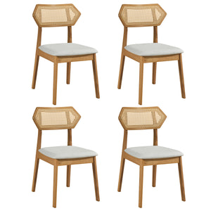 Mid Century Rattan Dining Chairs Set of 4 with Rattan Back-Natural