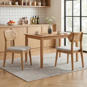 Mid Century Rattan Dining Chairs Set of 4 with Rattan Back-Natural view 5