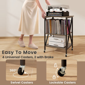 Mid-Century Record Player Stand with Built-in Charging Station-Gray view 6