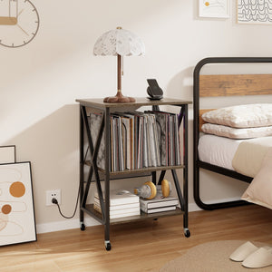 Mid-Century Record Player Stand with Built-in Charging Station-Gray view 7