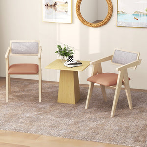 Mid Century Wooden Accent Chairs with Leathaire Seat Cushions Set of 2-Beige view 2