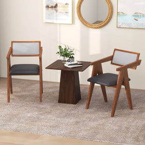 Mid Century Wooden Accent Chairs with Leathaire Seat Cushions Set of 2-Walnut view 2