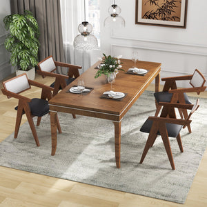 Mid Century Wooden Accent Chairs with Leathaire Seat Cushions Set of 2-Walnut view 5