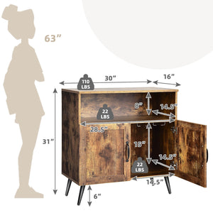 Mid-century Wooden Storage Cabinet Wine Glass Holders-Rustic Brown view 4