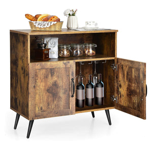 Mid-century Wooden Storage Cabinet Wine Glass Holders-Rustic Brown view 7