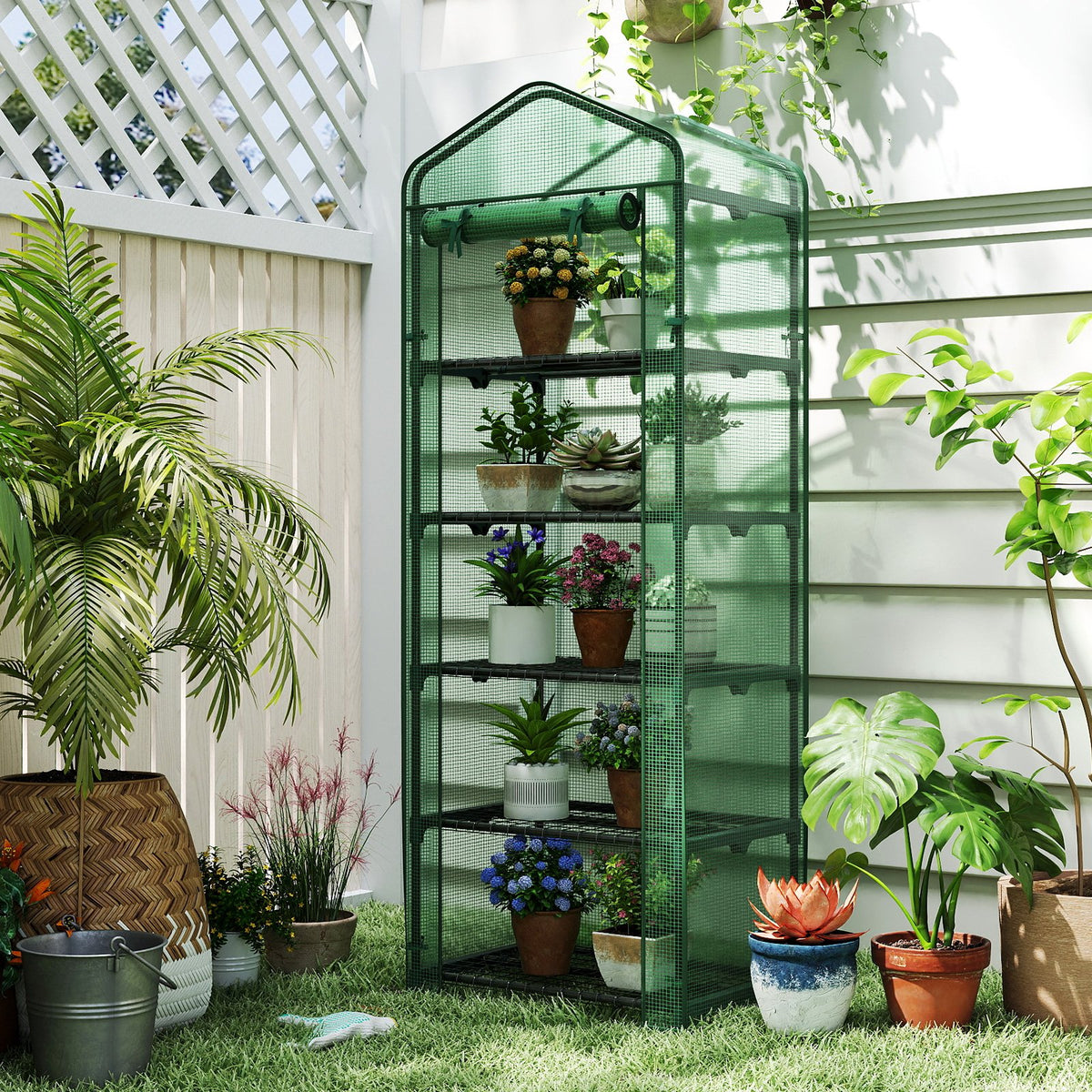 Mini Greenhouse Portable Plant Grow House with 5 Tier Shelves-Green view 3
