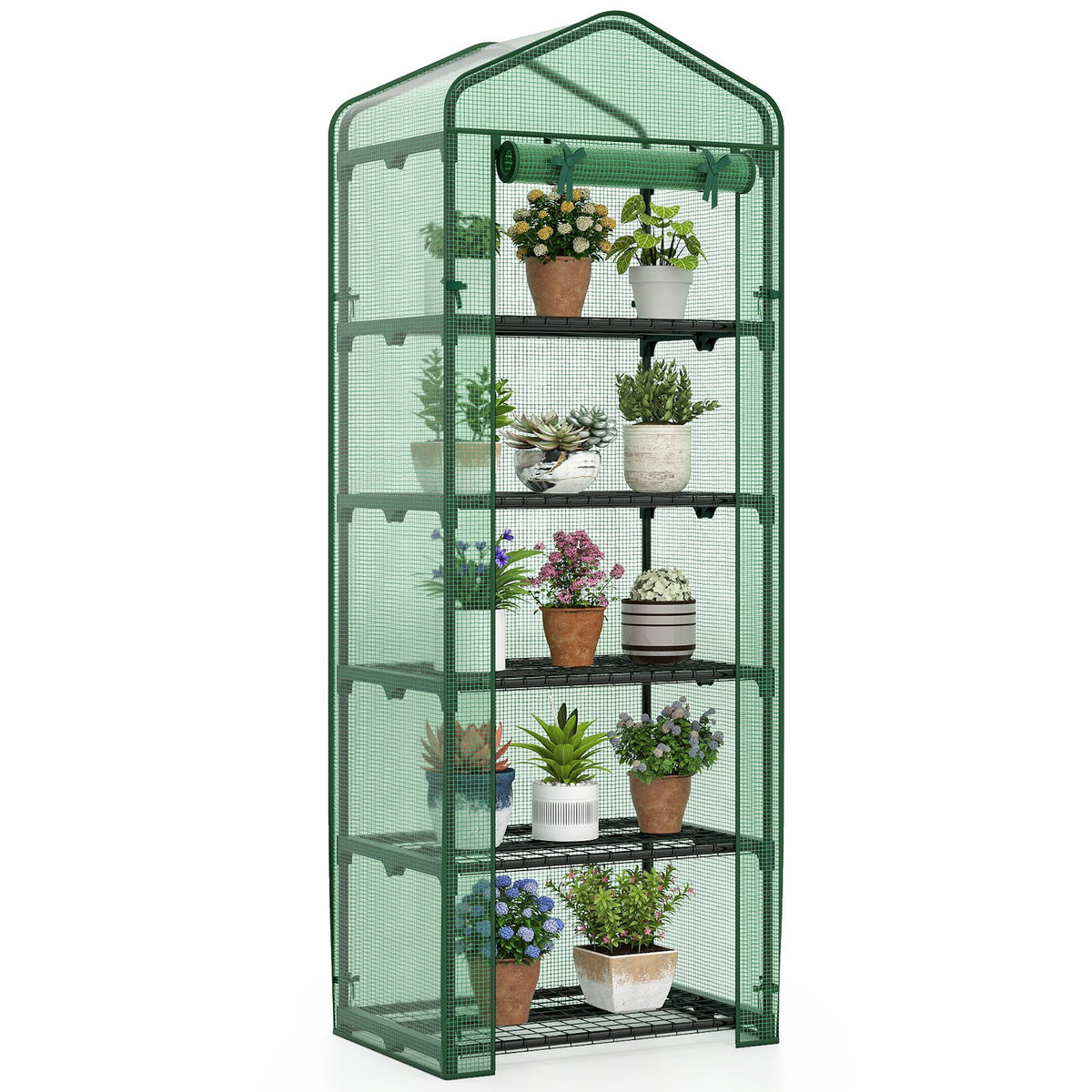 Mini Greenhouse Portable Plant Grow House with 5 Tier Shelves-Green view 4