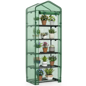 Mini Greenhouse Portable Plant Grow House with 5 Tier Shelves-Green view 4