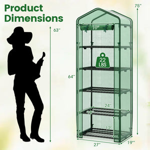 Mini Greenhouse Portable Plant Grow House with 5 Tier Shelves-Green view 5