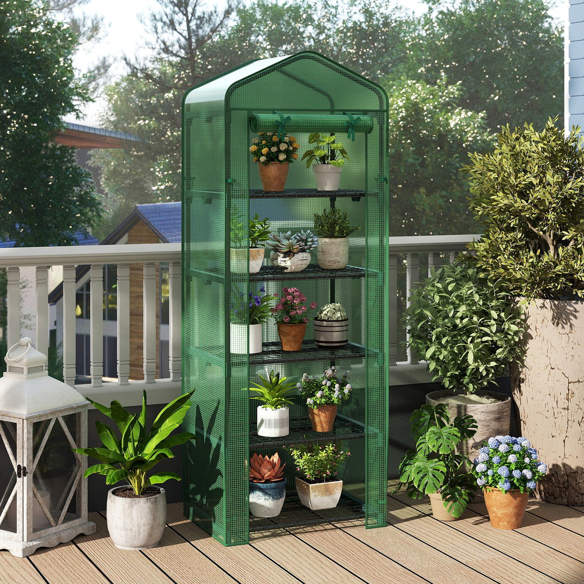 Mini Greenhouse Portable Plant Grow House with 5 Tier Shelves-Green view 6