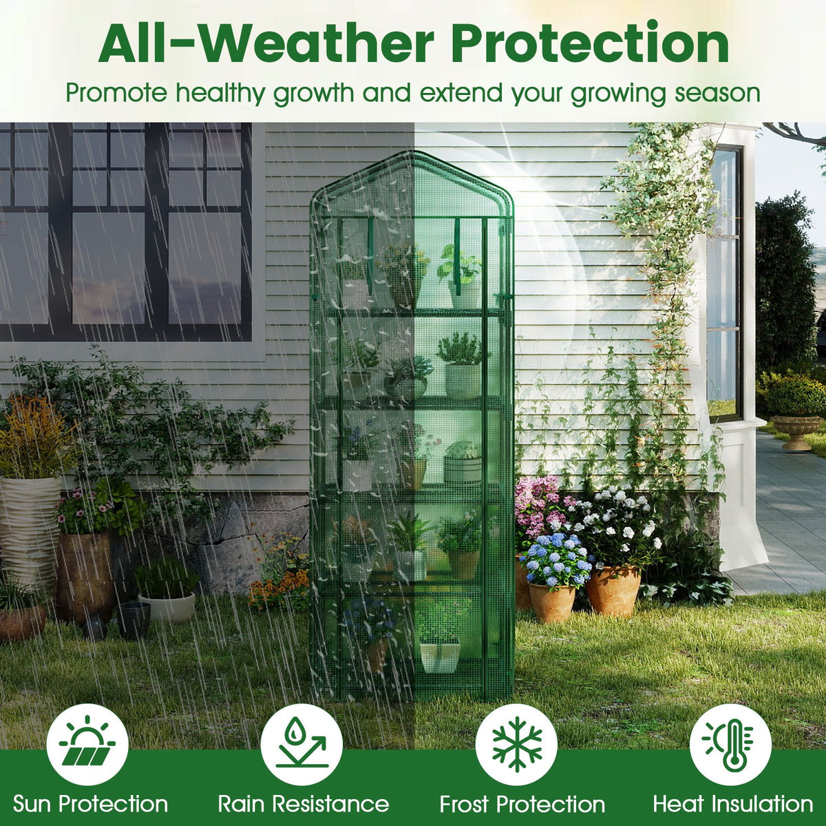 Mini Greenhouse Portable Plant Grow House with 5 Tier Shelves-Green view 7