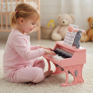 Mini Keyboard Piano 25 Keys Electric Piano with Music Stand and Microphone for Toddlers 3+ Years Old-Pink view 2